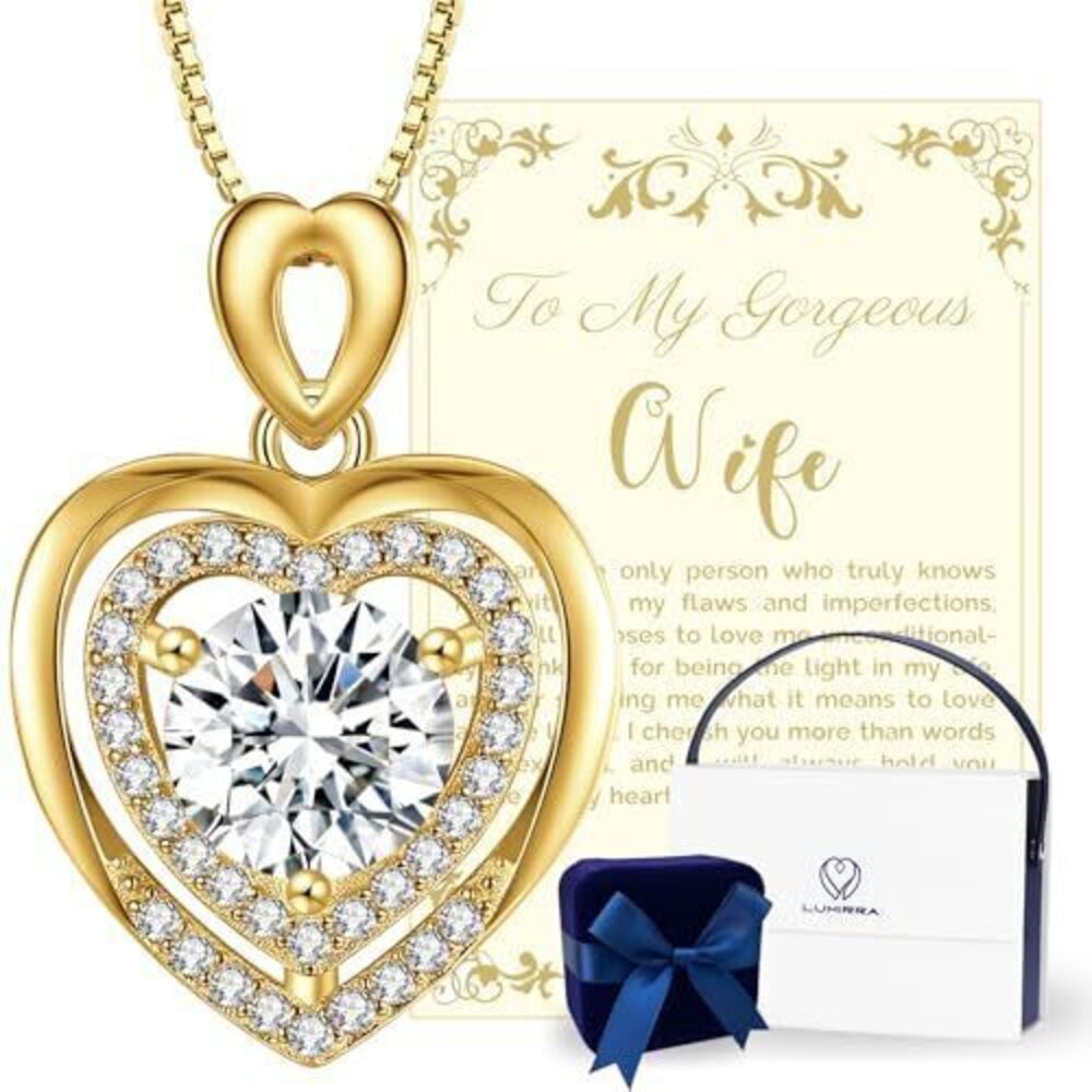 8881 Moissanite Necklace , 2Ct Yellow Gold Heart Pendant Necklace Gifts